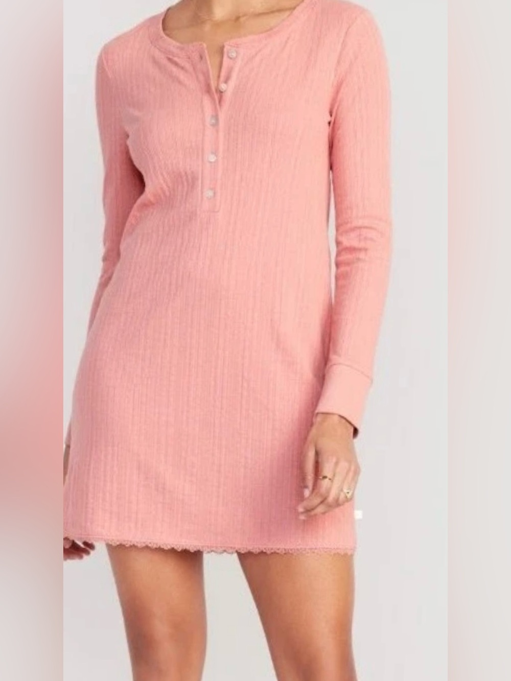 S Tall Old Navy pullover pointelle Henley Tunic sleep shirt dress Small T NEW